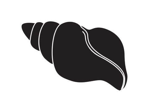 Black silhouette of a sea shell. Vector illustration isolated on a white background