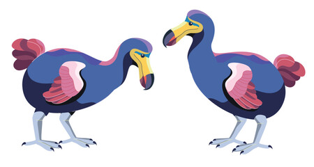 Vector illustration of the iconic Dodo (Raphus cucullatus), an extinct flightless bird related to pigeons and doves that was endemic to Mauritius, an island east of Madagascar in the Indian Ocean. © AbiyasaAdiguna
