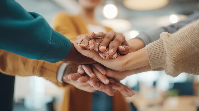 Diverse Group Holding Hands in Unity and Teamwork,  People Holding Hands Together Symbolizing Unity and Connection