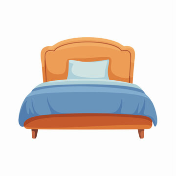 Cartoon illustration of a bed with blue sheets and orange frame