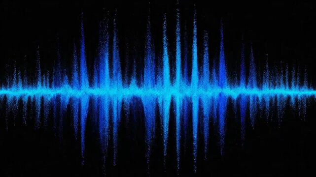 A vibrant blue sound wave pulses across a dark, black background, creating a visual effect