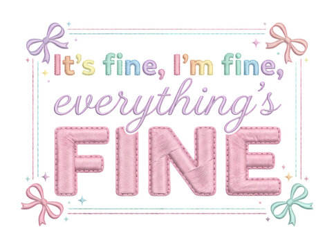 ​Trendy colorful embroidery style quote featuring soft aesthetic lettering and decorative stitched border elements for crafts.