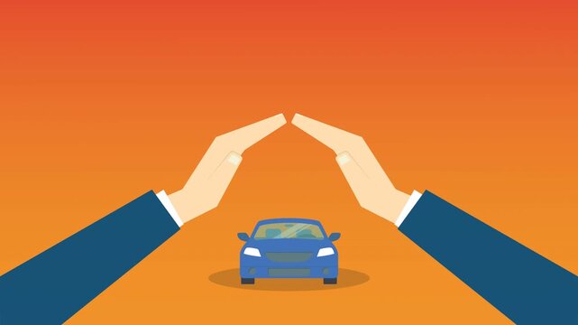Car Insurance Protection Animation Hands Covering Vehicle Safety Auto Coverage Security Concept