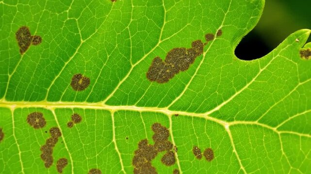 Close-up of a green leaf showing texture and natural patterns.