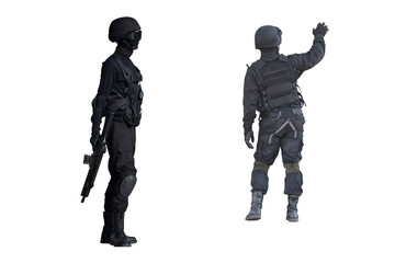 Naklejka premium soldiers of the military and police special forces in tactical poses isolated on a white background