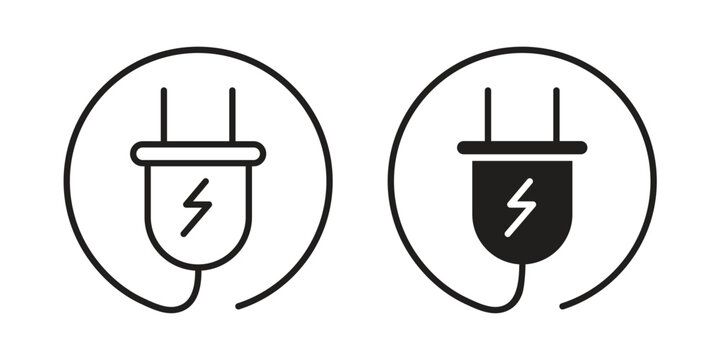 Electric plug icon, thin line symbol, editable stroke eps 10