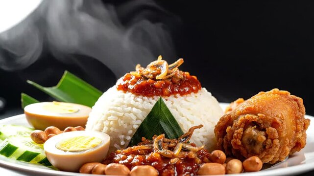 Delicious traditional Indonesian nasi tumpeng served with various side dishes featuring rice and flavorful accompaniments