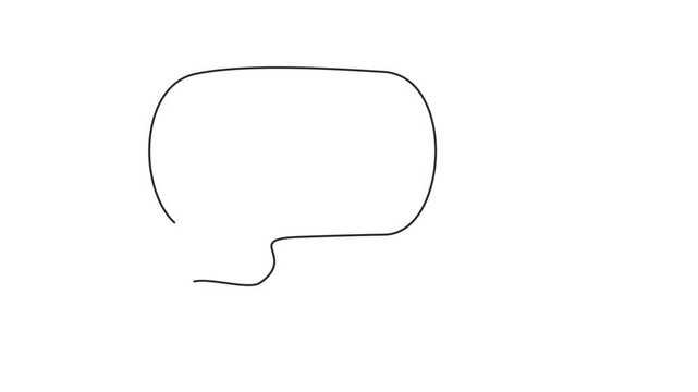 Animated self drawing of continuous line draw of speech bubble,   Full length one line animation. 4K	
