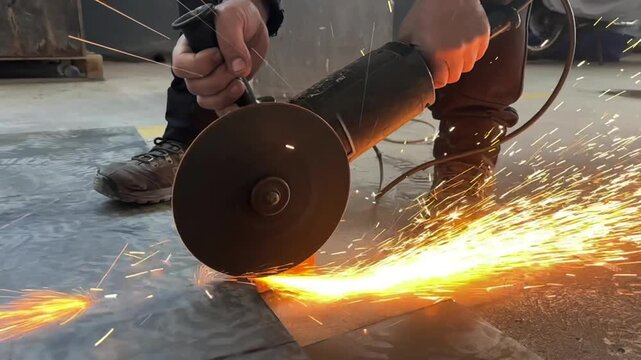 Industry Worker Grinding Metal with Angle Grinder 4K stock video