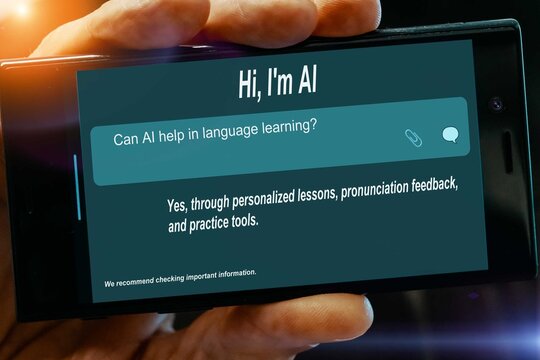 Can AI help in language learning? Question for AI on tablet