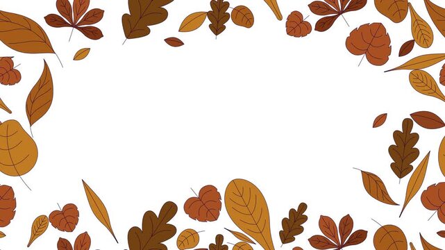 Autumn leaves animated frame overlay. Fall foliage. Decorative border template animation on transparent background. Horizontal 4K video with copy space. Seamless motion graphics with alpha channel