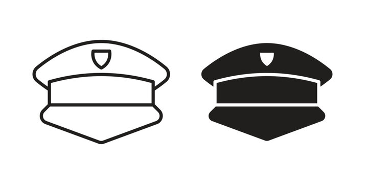 Police cap icon, thin line symbol, editable stroke eps 10