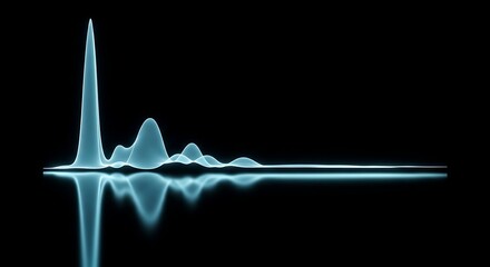 Digital audio wave frequency spectrum visualization with blue glowing light reflecting on black...