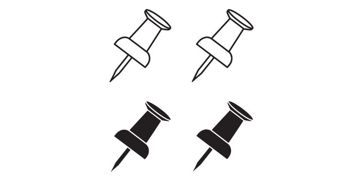 Four black and white push pin icons in different styles and orientations