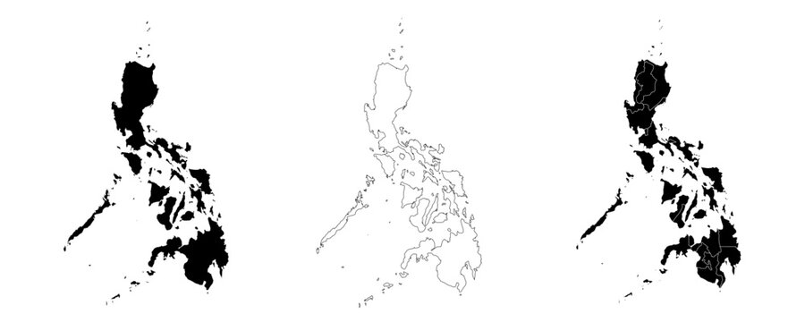 Philippines map isolated on white background. philippines political map. Low detailed. Solid simple style.philippines  map silhouette linear and black illustration. Black and white. Vector editable