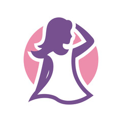Logotipo de boutique de moda femenina. Dibujo minimalista con una chica con un vestido en círculo © teracreonte