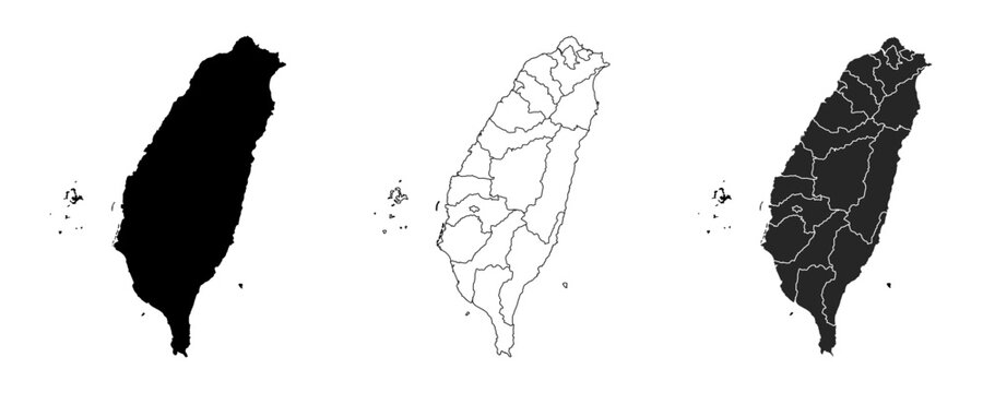 Blank Map of Taiwan with administrative governorate borders, Outline vector illustration for education geography presentation and professional graphic design mapping projects ,Silhouette black
