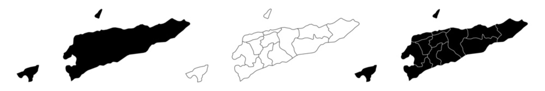 Outline map of Timor Leste with regions,Timor Leste map with administrative divisions ,High detailed map vector illustration,Silhouette black,Vector editable.