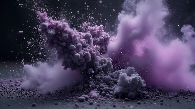 Colorful Smoke Explosion with Purple and Gray Particles