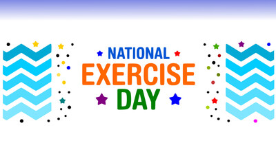 Fototapeta premium National Exercise Day colorful festive banner with vibrant chevron pattern, stars, and confetti, ideal for fitness promotions, social media posts, and health awareness campaigns
