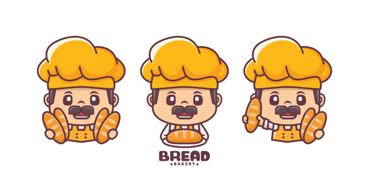 male chef cartoon with bread