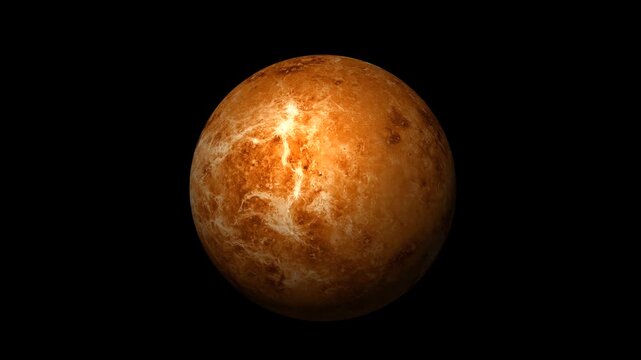 Rotating venus planet seamless loop 3d animation with detailed surface and dynamic lighting in dark space.