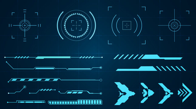 Futuristic HUD elements and digital interface graphics with a sci-fi aesthetic