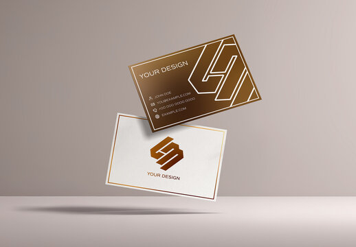Two Modern Business Cards Floating On Empty Background Mockup
