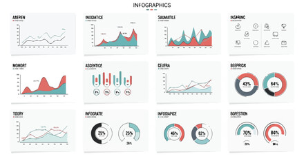 Obraz premium Business infographic elements set, modern data visualization charts and graphs, professional financial presentation slides with 12 vector layouts
