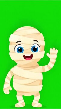 Cute mummy character waving green screen cartoon animation