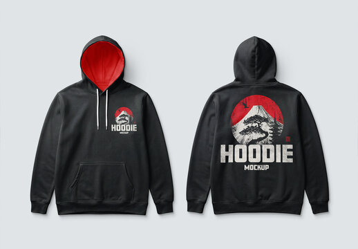 Front and Back Black Hoodies Mockup Isolated on White &ndash; Clean Apparel Branding Set