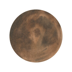 Full moon on isolated background. Watercolor sturgeon moon, celestial body surface with crater texture. Night brown sky object illustration for space design and astronomy concept element. © Masha_tolk_art