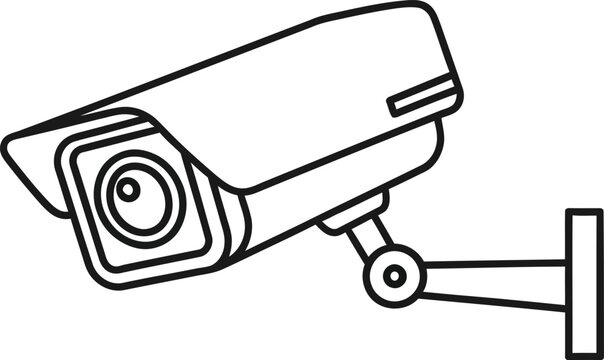 Security camera icon for surveillance and monitoring with line art, security sys