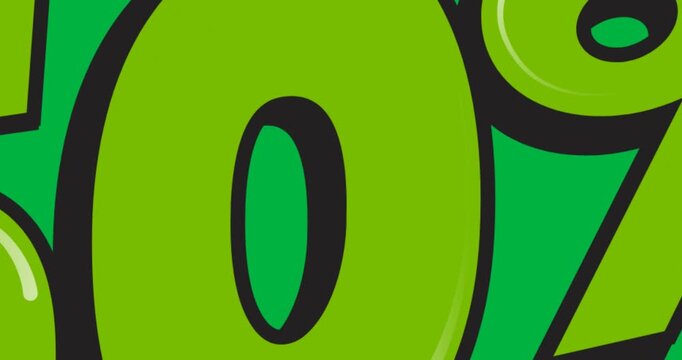 Digital animation of green 50 percent text against black background