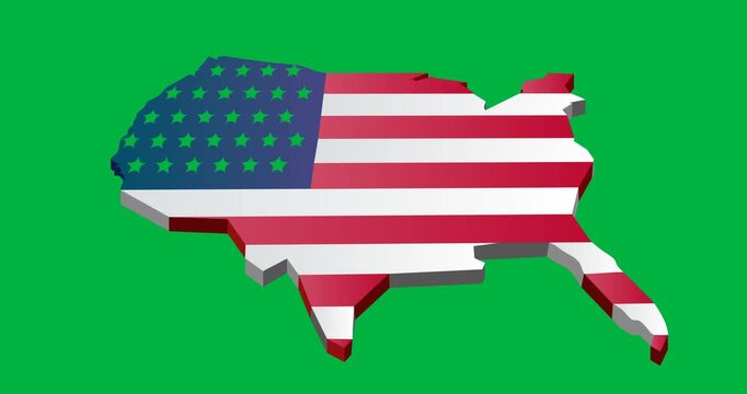 Digital animation of american flag design over us map against black background