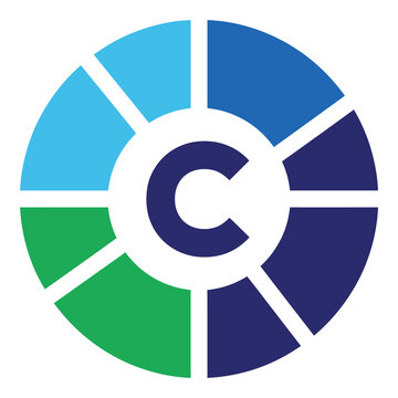 Colorful wheel chart with letter C in the center graphic design element icon