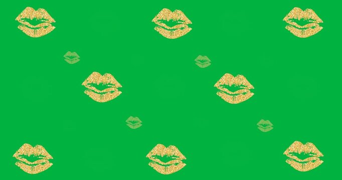 Digital animation of multiple yellow lips icons against black background