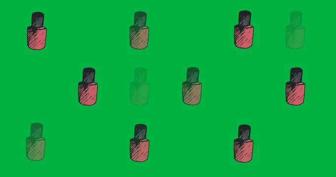 Digital animation of multiple nail paint icons against black background