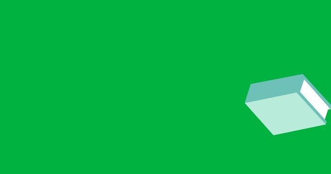 Digital animation of yellow and green books icons falling against black background