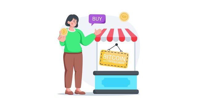 A captivating flat animated illustration of bitcoin accepted retail payment