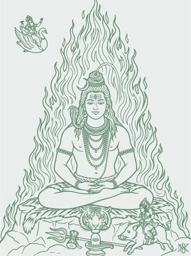 Sketch or Drawing of Shiva Parvati Outline Editable Vector Illustration