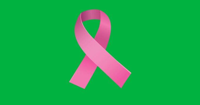 Digital animation of pink ribbon icon floating against black background