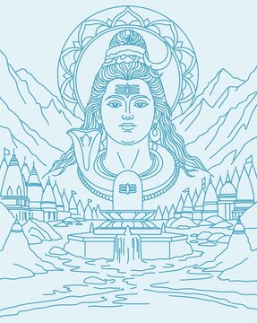 Sketch or Drawing of Shiva Parvati Outline Editable Vector Illustration