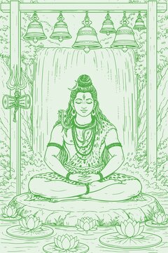 Sketch or Drawing of Shiva Parvati Outline Editable Vector Illustration