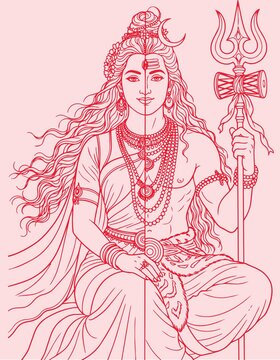 Sketch or Drawing of Shiva Parvati Outline Editable Vector Illustration