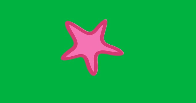 Digital animation of pink starfish icon against black background