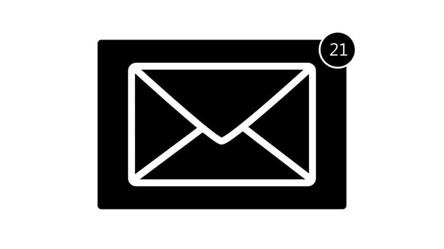 Black envelope icon with a notification badge displaying the number 52
