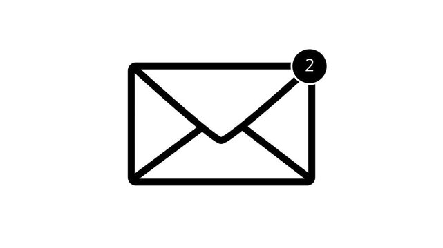 Simple black and white icon of an envelope with a notification badge