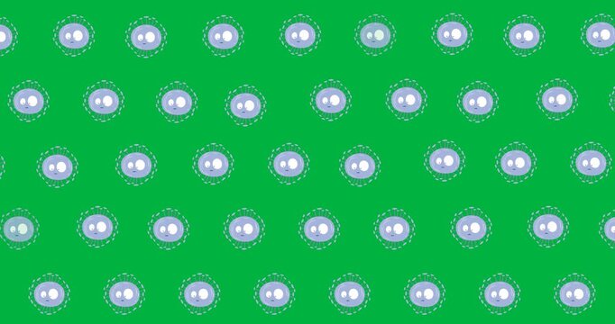 Digital animation of multiple blue covid-19 cell icons in seamless pattern on black background