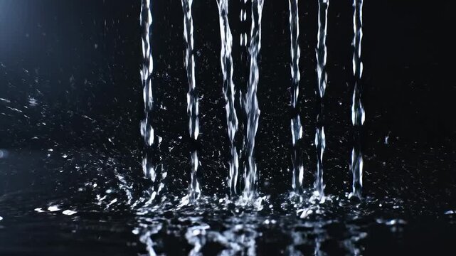 Water droplets splashing on surface for commercial backgrounds, digital design, and advertising